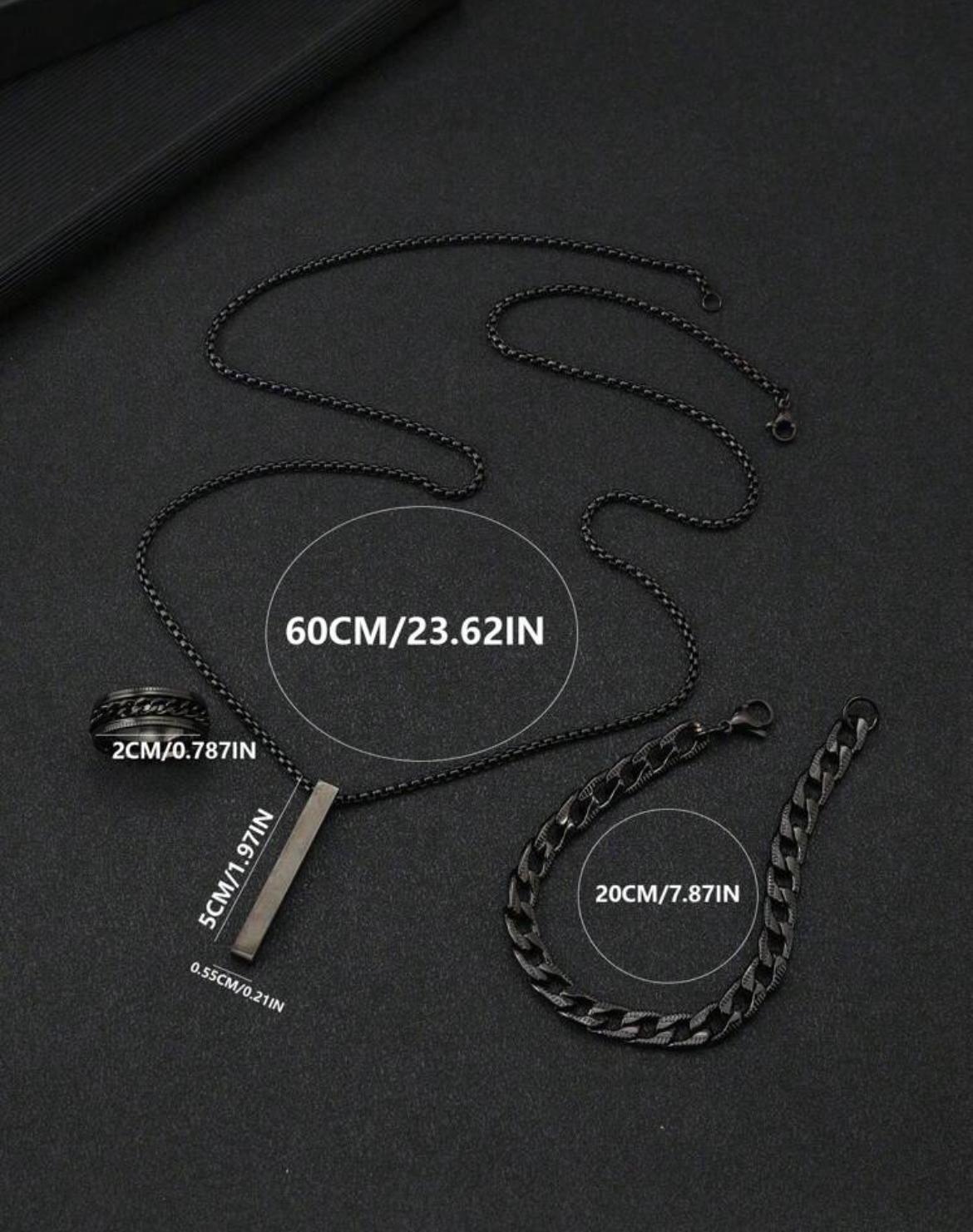 3 Piece Black Titanium Jewellery Set Zuri