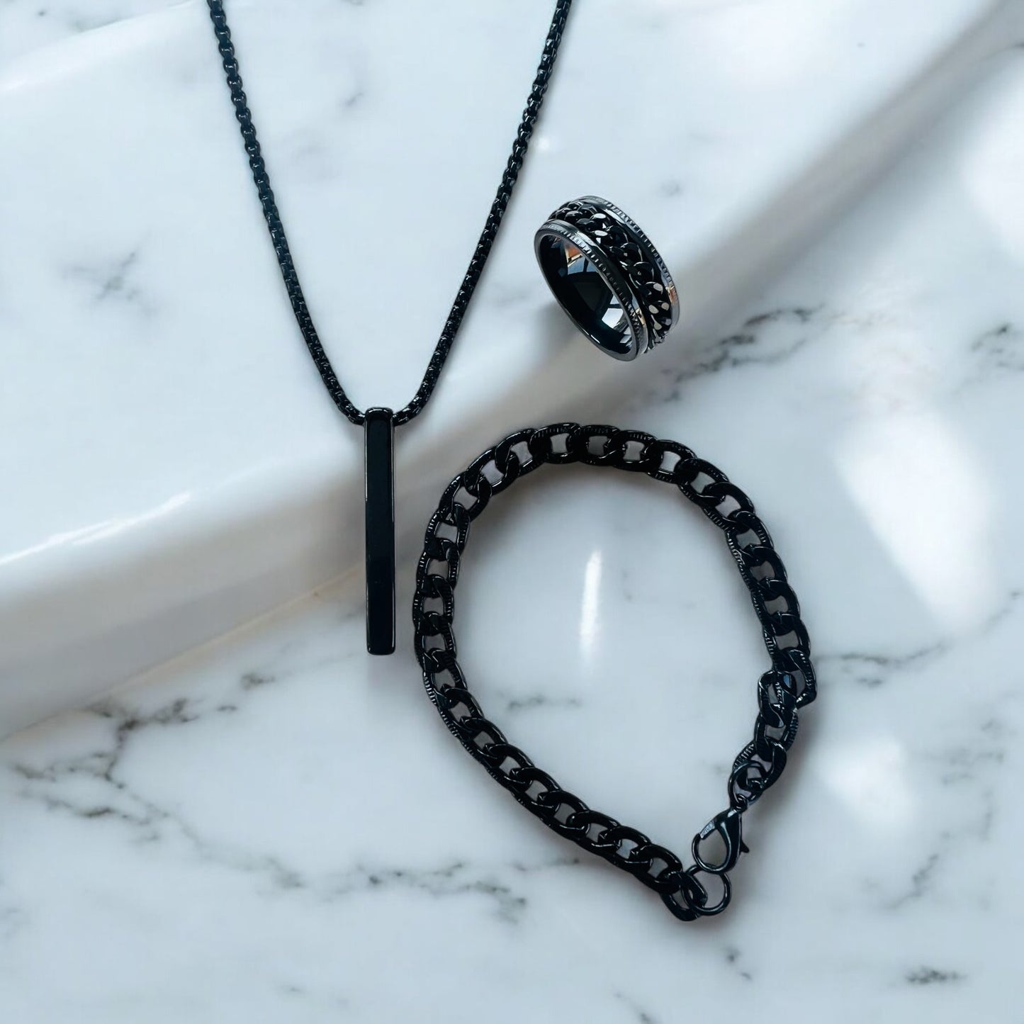 3 Piece Black Titanium Jewellery Set Zuri