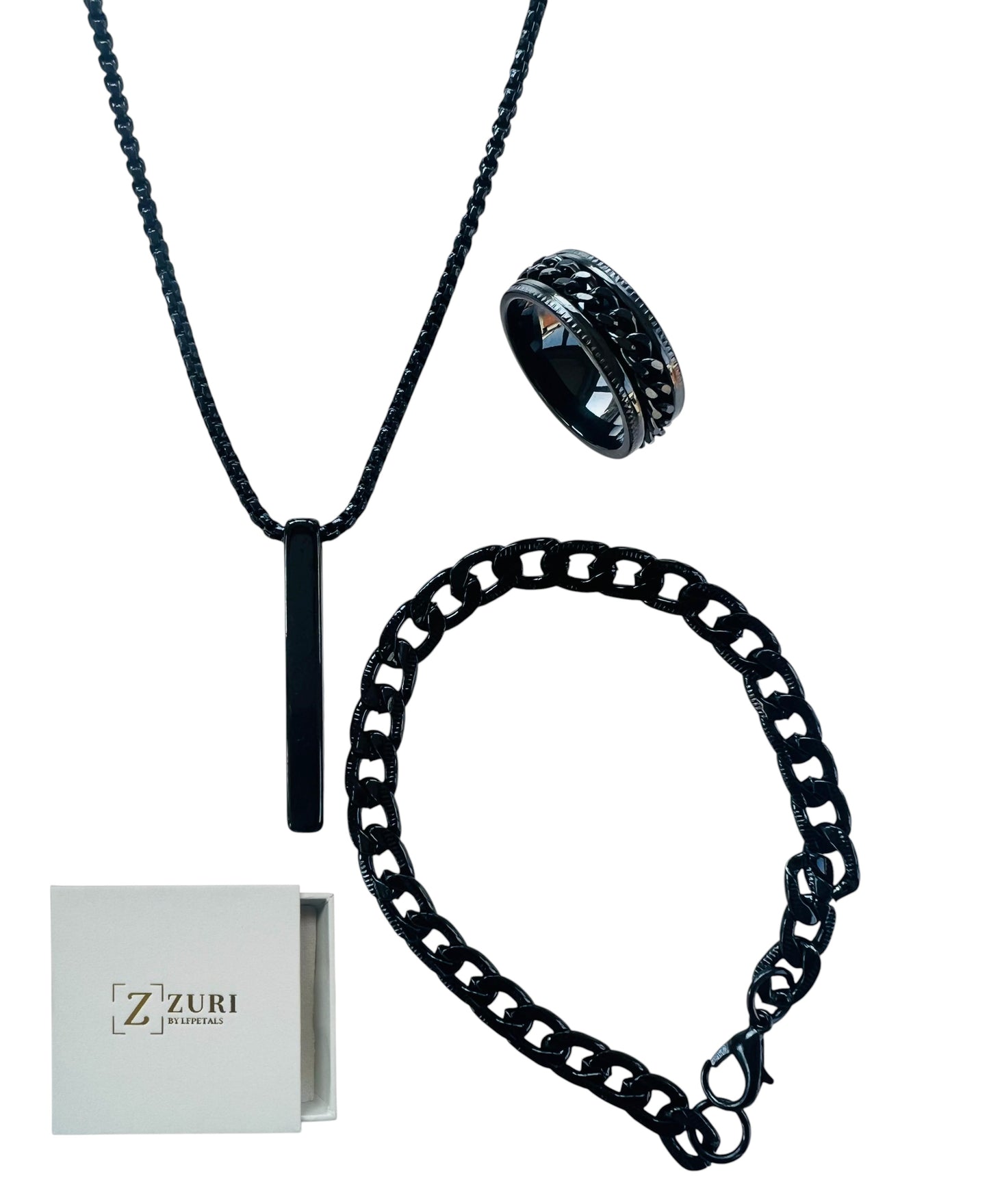3 Piece Black Titanium Jewellery Set Zuri
