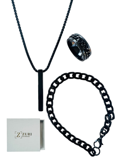 3 Piece Black Titanium Jewellery Set Zuri