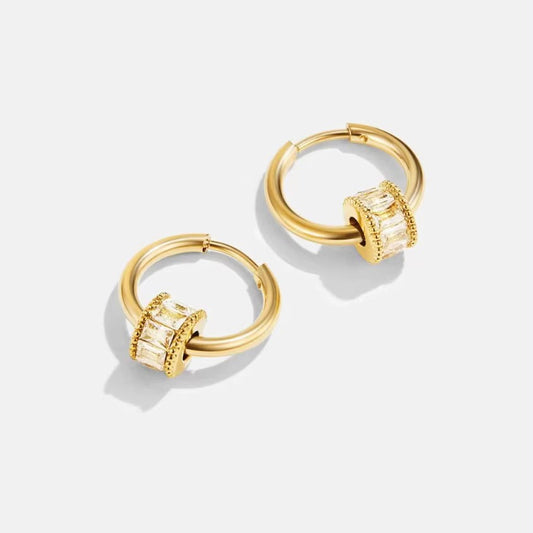 Stainless Rhinestone Hoop Earrings