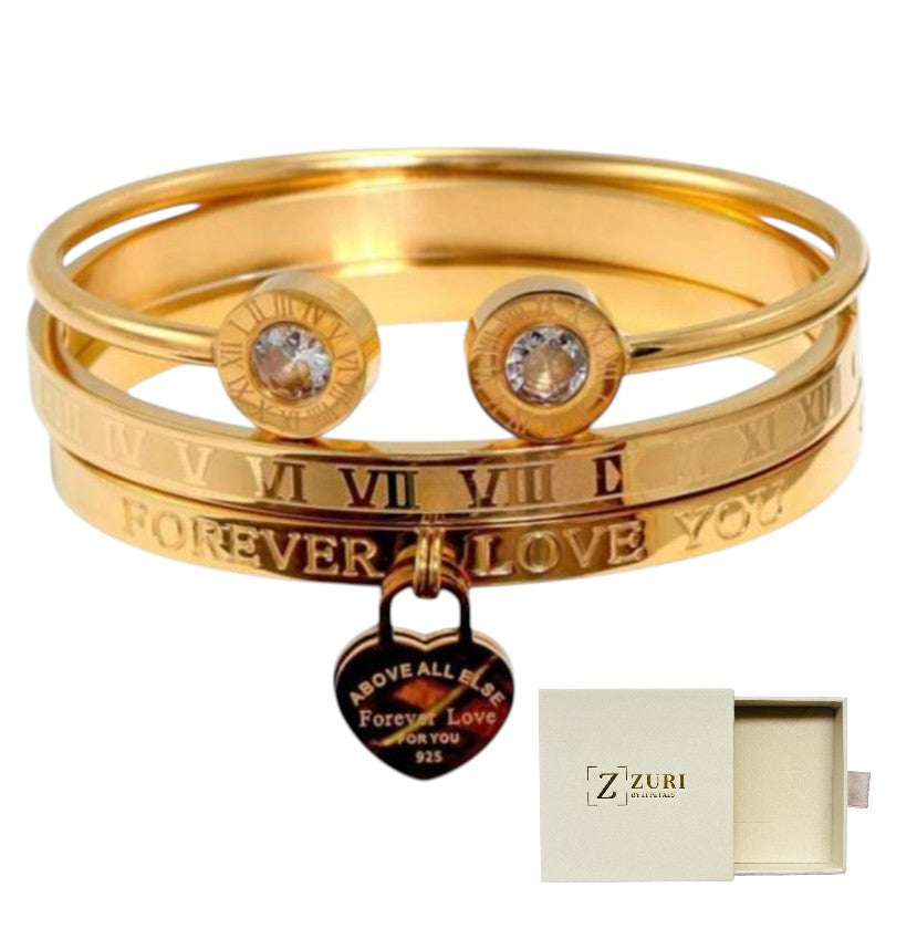 Gold Numeral Love 3 Piece Bangles