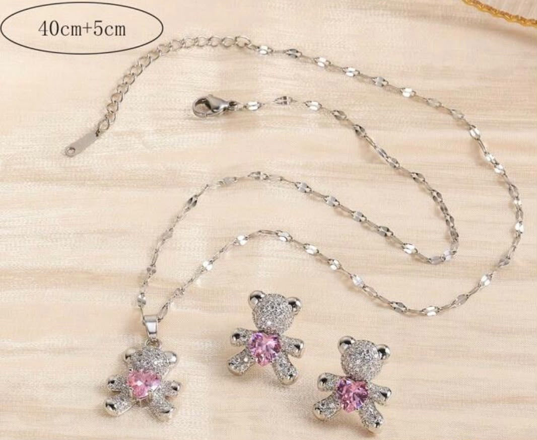 Kids stainless silver teddy set