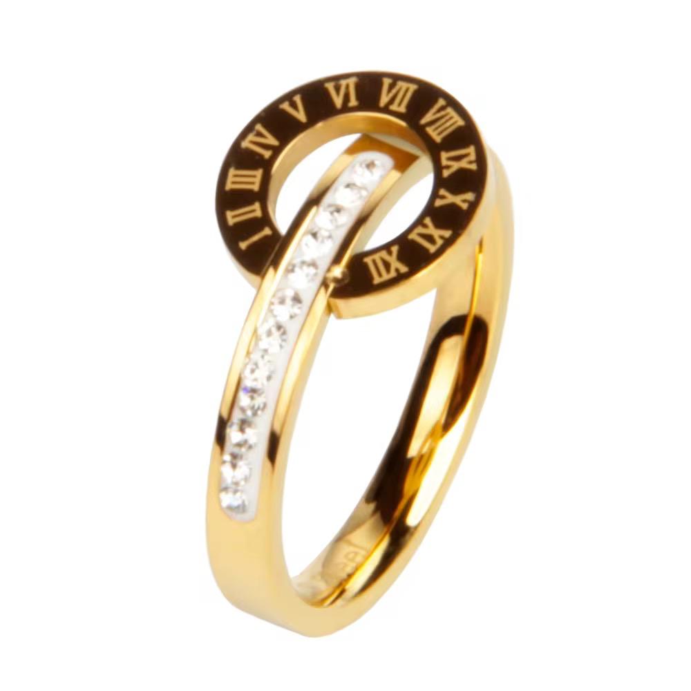 Stainless Rhinestone Numeral Ring