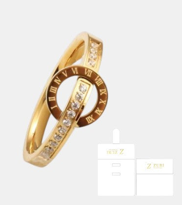 Stainless Rhinestone Numeral Ring