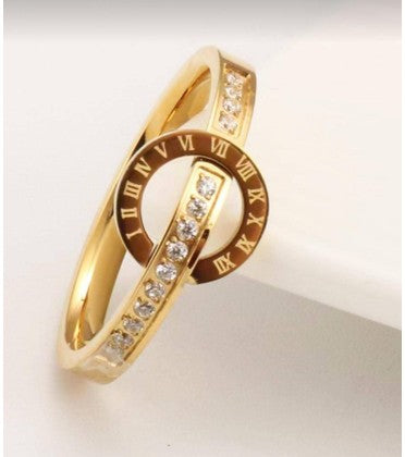 Stainless Rhinestone Numeral Ring