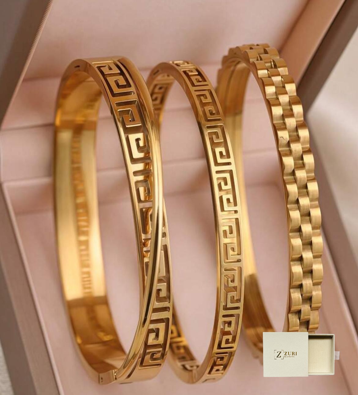Retro Gold Bangle 3 piece Set-Stainless