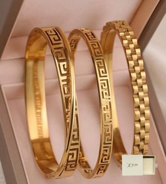 Retro Gold Bangle 3 piece Set-Stainless
